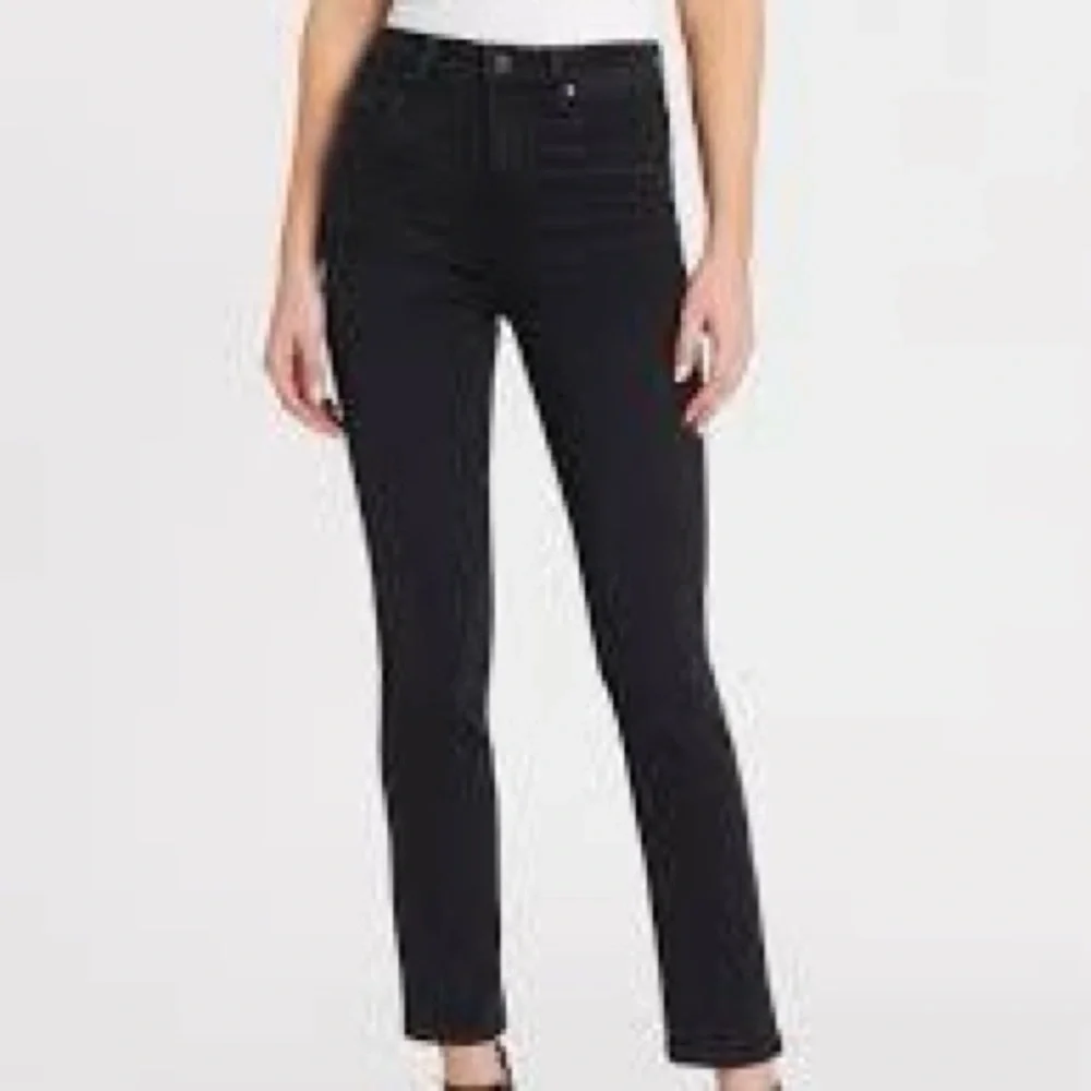 PAIGE Sarah Slim High Rise Straight Leg Jeans in Black Willow Wash Size 25